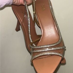 Zara Brown Rhinestone Strappy Heels